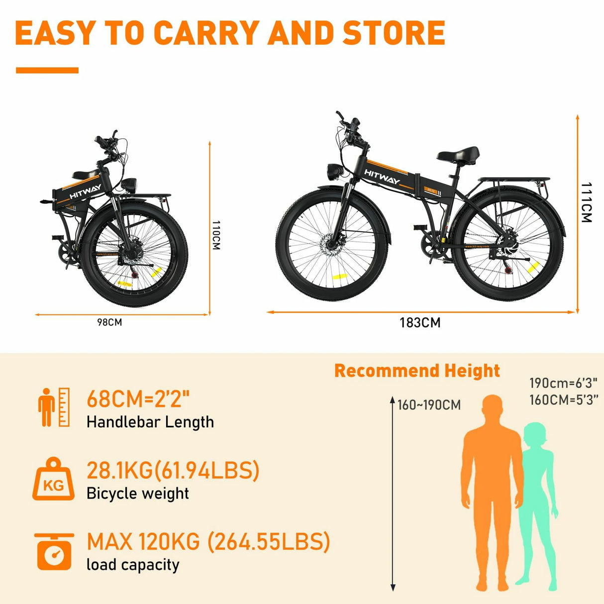 HITWAY BK12M 26" Folding Electric Bike 750W Motor 48V 15Ah Battery