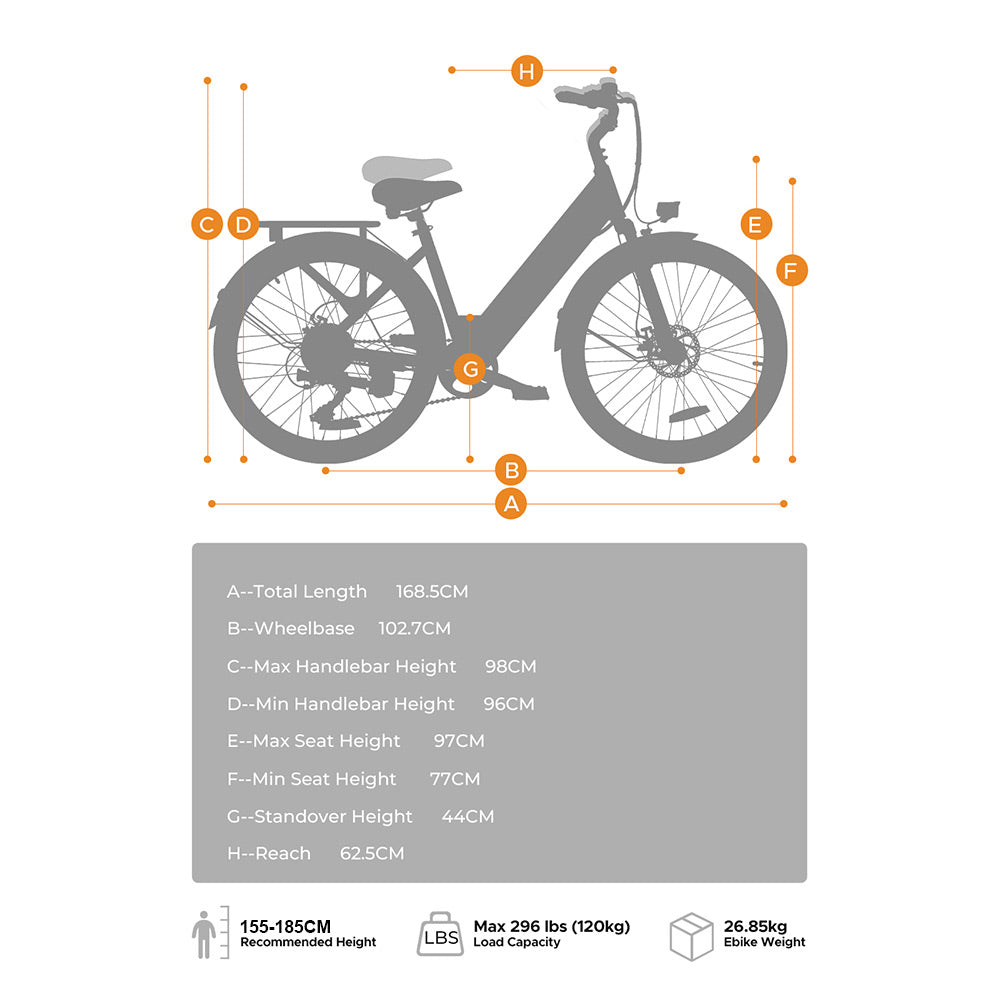 HillMiles MileCity1 26" City Electric Trekking Bike 250W Motor 36V 13Ah Battery