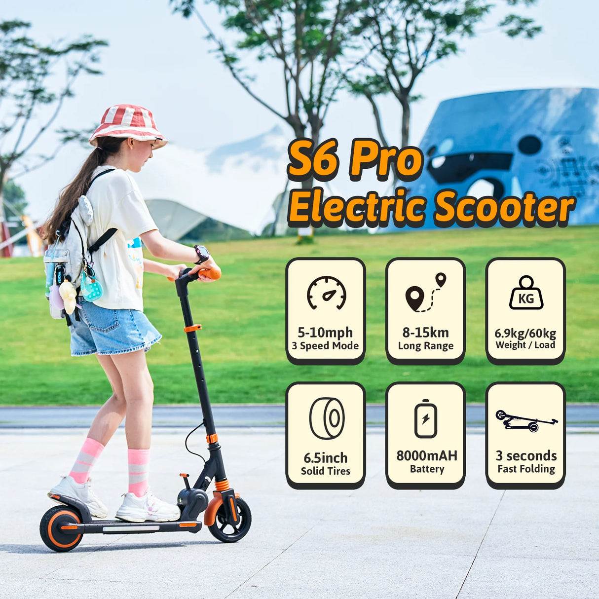 ISINWHEEL S6 Pro 6.5" Kids Foldable Electric Scooter 150W Motor 21.6V 5Ah Battery