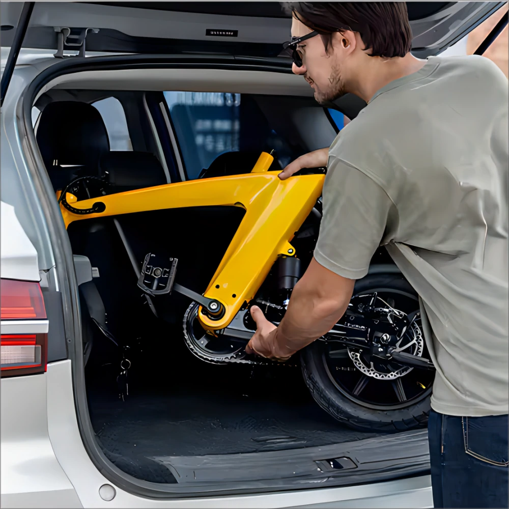 KIXIN H1 yellow flying fish mini city electric bike can be easily put into the trunk of the car after folding