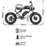 MEELOD DK300 MAX 20" Retro Moped Style Electric Bike 1200W Peak Dual Motors 48V 20Ah Dual Batteries