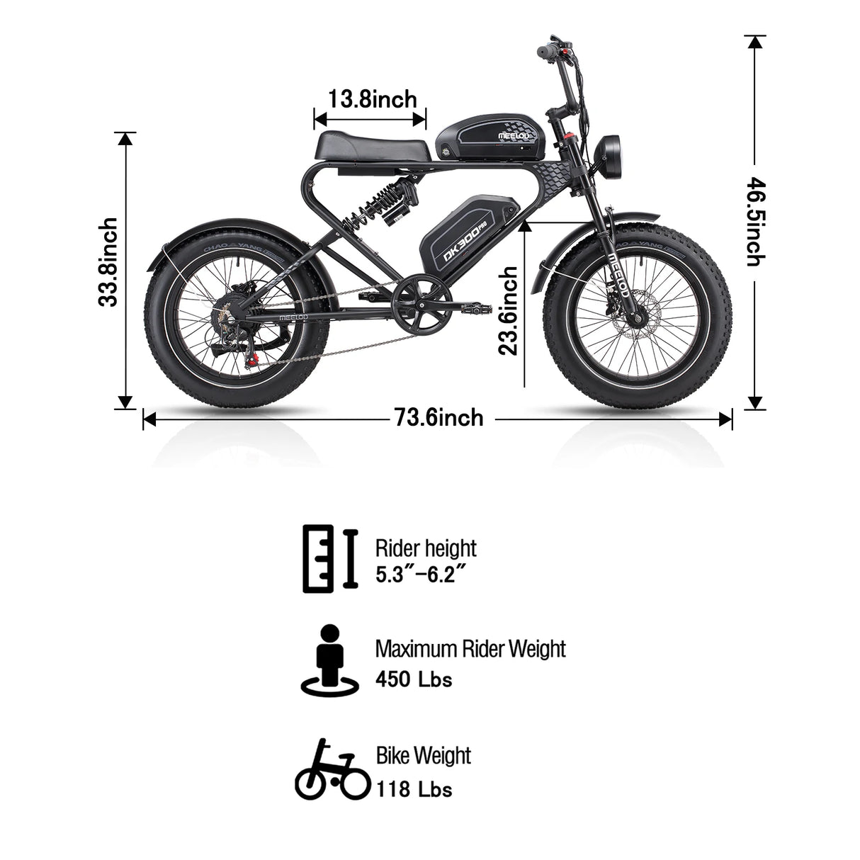 MEELOD DK300 PRO 20" Retro Moped Style Electric Bike 1200W Peak Motor 48V 15Ah Dual Batteries