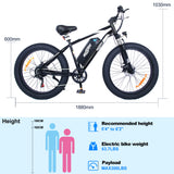OneSport OT15 ebike body size 63.7lbs weight max 300lbs payload recommened 5'4" to 6'2" height unisex