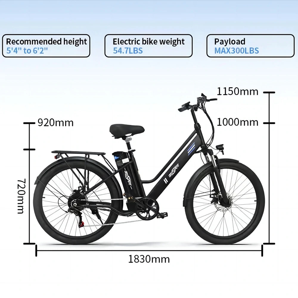OneSport OT18-2 step-through ebike size and recommened height