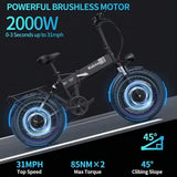 Ridstar H20 Pro 20" Folding Electric Bike 2000W Motor 48V 23AH Battery