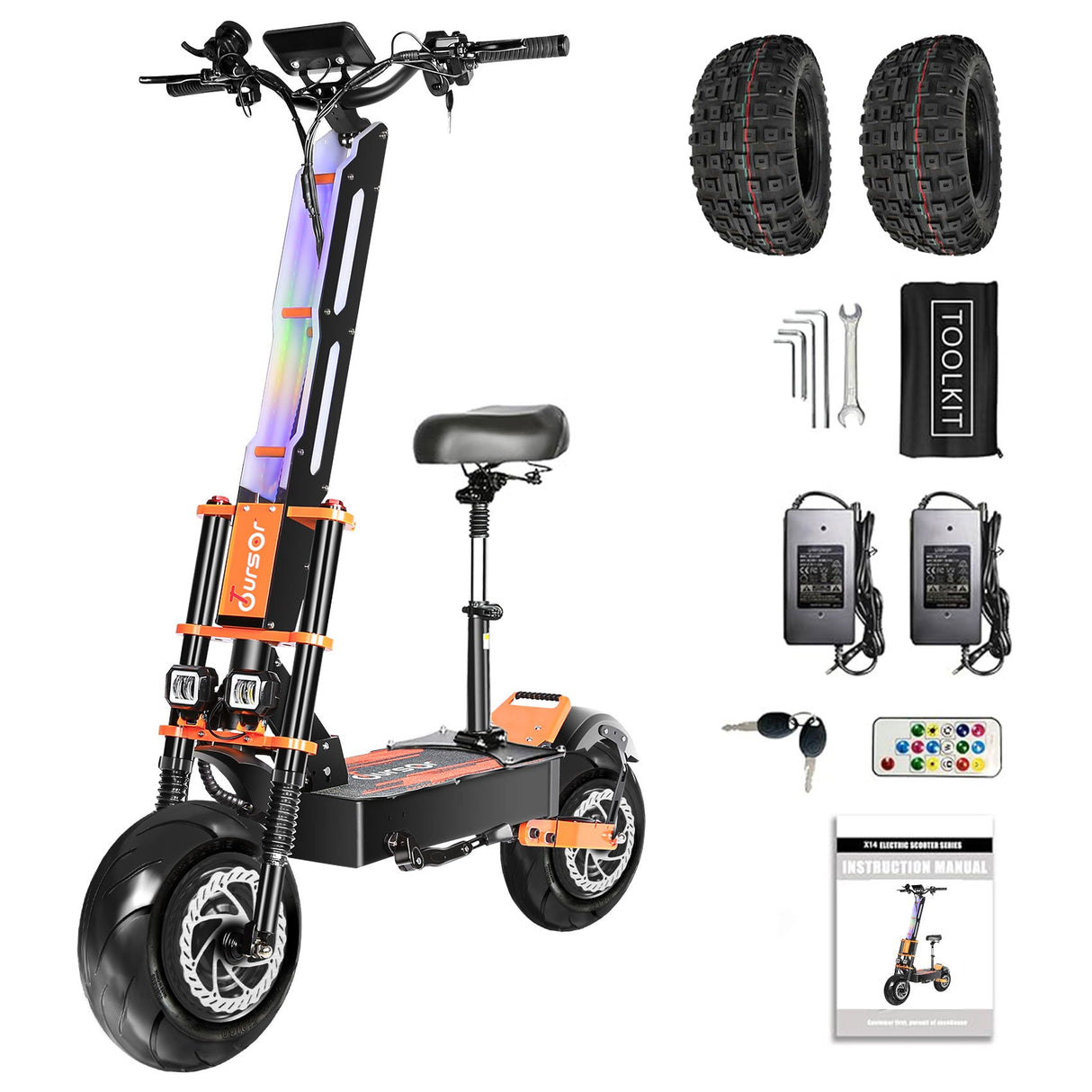 TOURSOR X8P 13‘’/14" Folding Electric Scooter with Seat 4000W*2 Dual Motors 60V 38.8Ah Battery