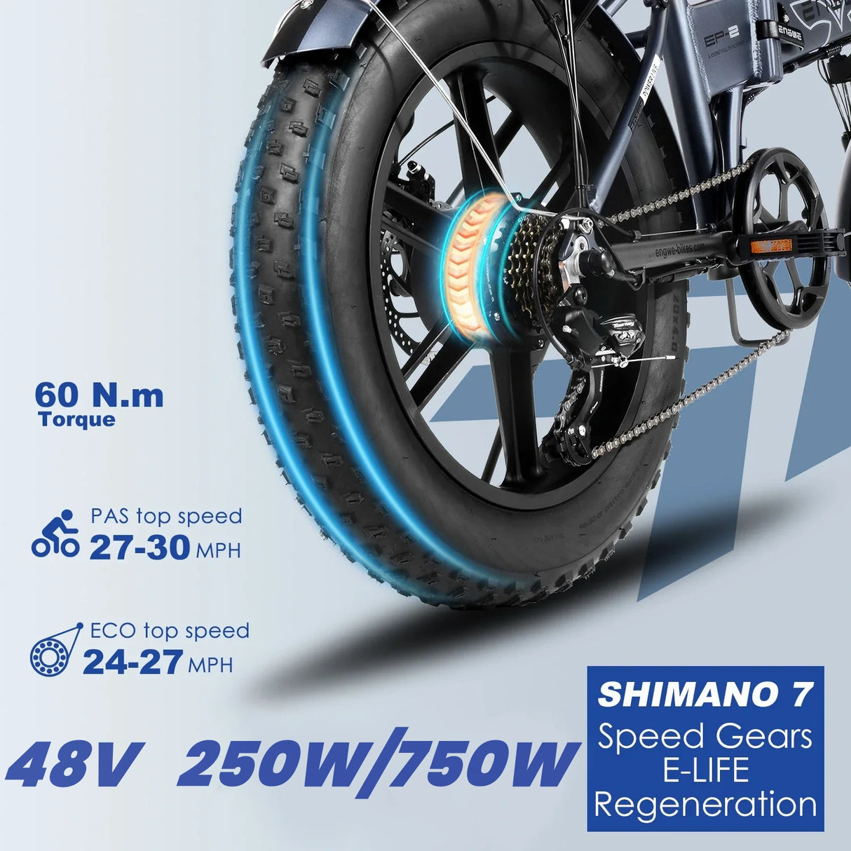 ENGWE EP-2 Pro 20" Fat Tire összecsukható elektromos kerékpár 250W/750W motor 48V 13Ah akkumulátor