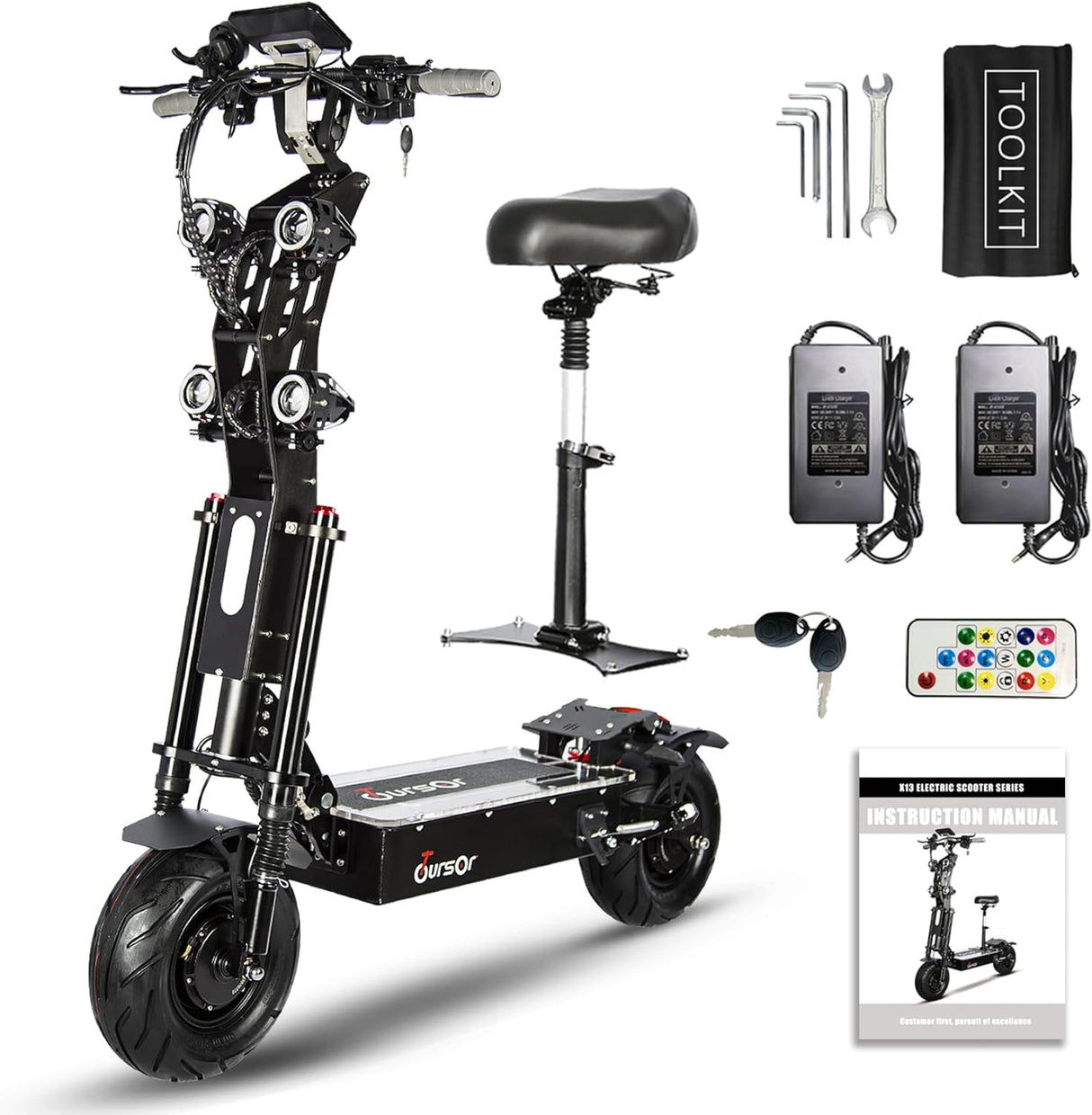 TOURSOR X13 60V 13" Folding Electric Scooter with Seat 4000W*2 Dual Motors 60V 40Ah Battery