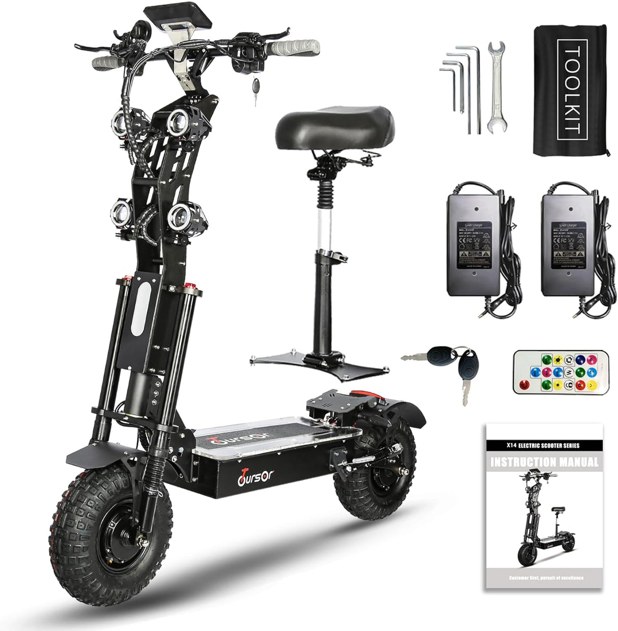 TOURSOR X14 60V 14" Folding Electric Scooter with Seat 4000W*2 Dual Motors 60V 45Ah Battery