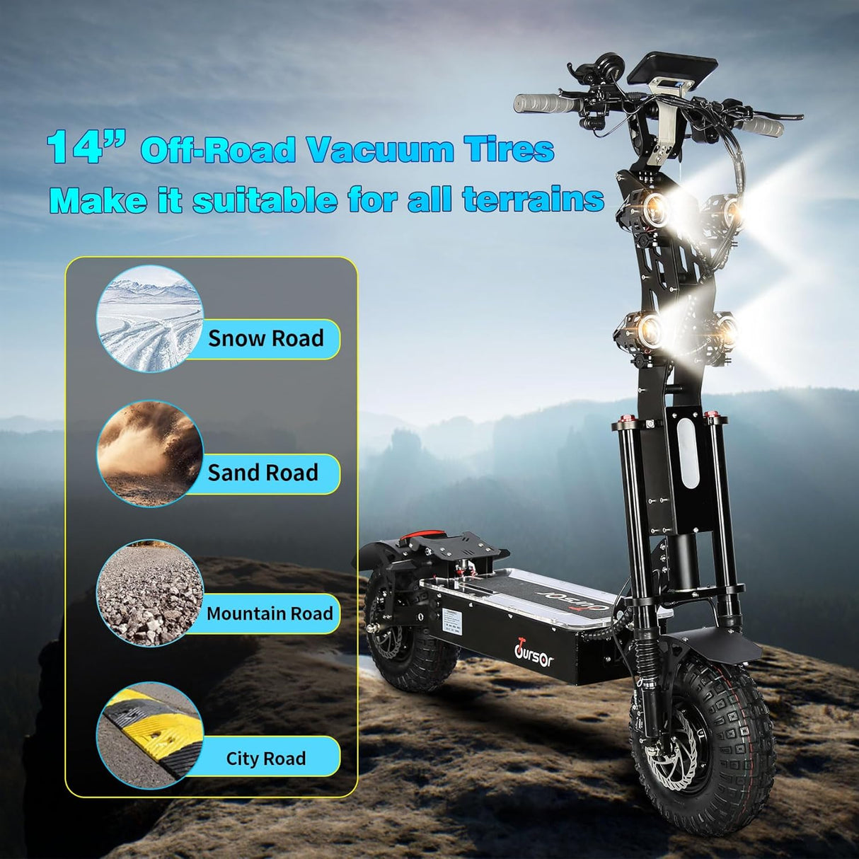 TOURSOR X14 72V 14" Folding Electric Scooter with Seat 5000W*2 Dual Motors 72V 40Ah Battery