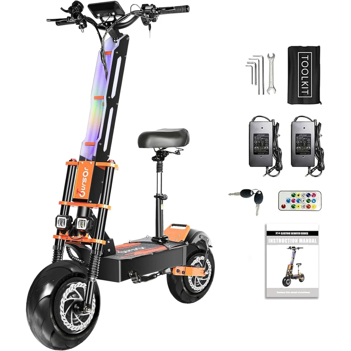 TOURSOR X8P 14" Folding Electric Scooter with Seat 4000W*2 Dual Motors 60V 38.8Ah Battery