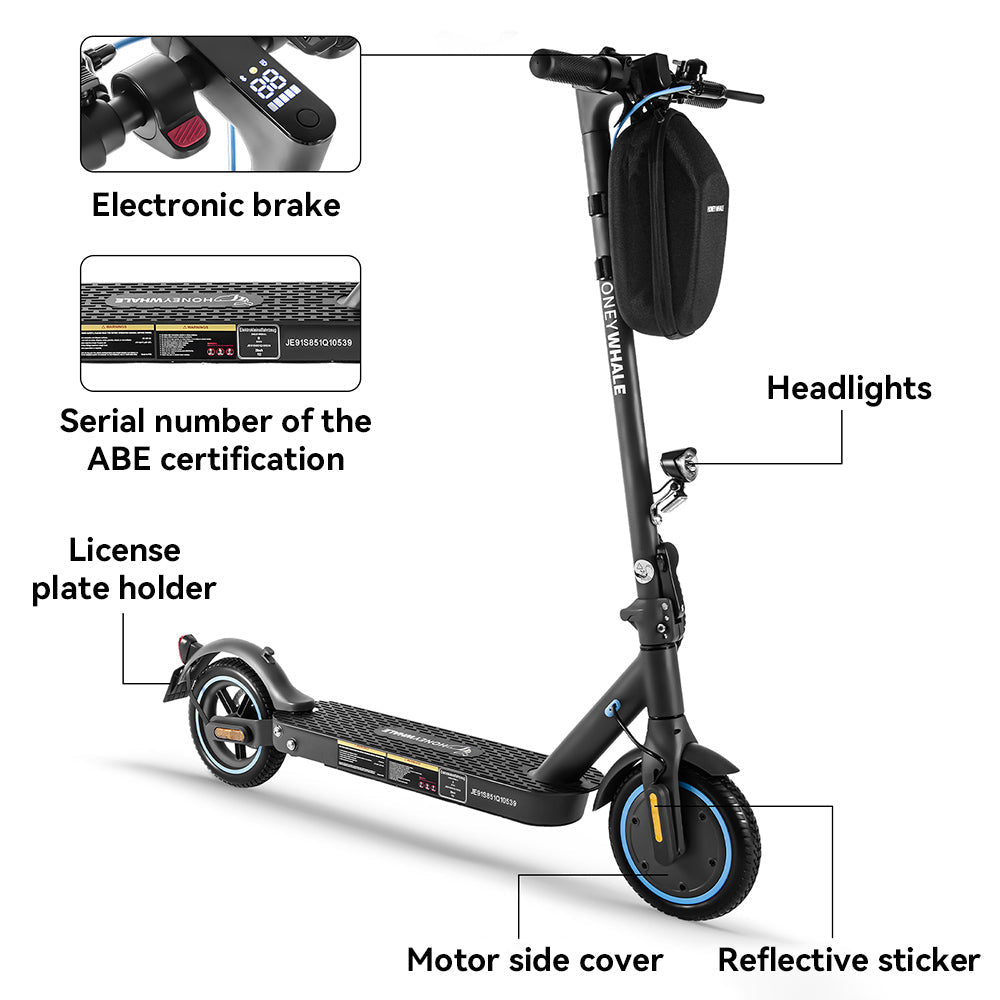 HONEY WHALE E9 Scooter elettrico pieghevole da 8,5 pollici Motore 350 W Batteria 36 V 7,5 Ah (ABE)