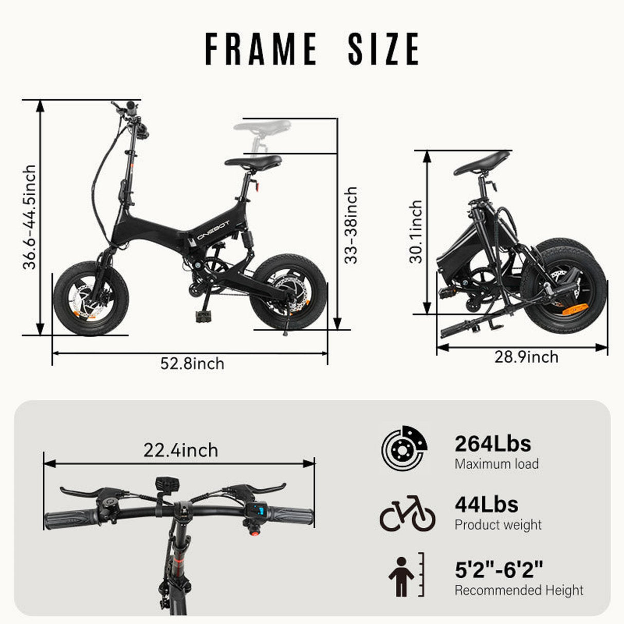 ONEBOT S7F 14" Magnesium Alloy Folding Electric Bike 350W Peak Motor 36V 5.2Ah Battery