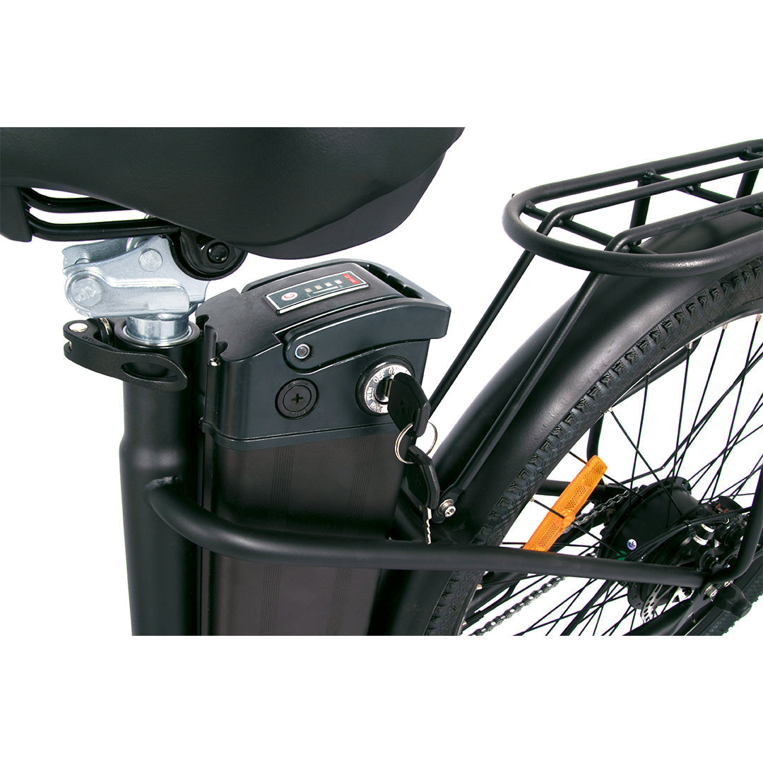 OneSport BK8 mountain ebike step-through 26 inch 250-350W Motor 36V 10.4Ah Battery black Gleeride, battery details