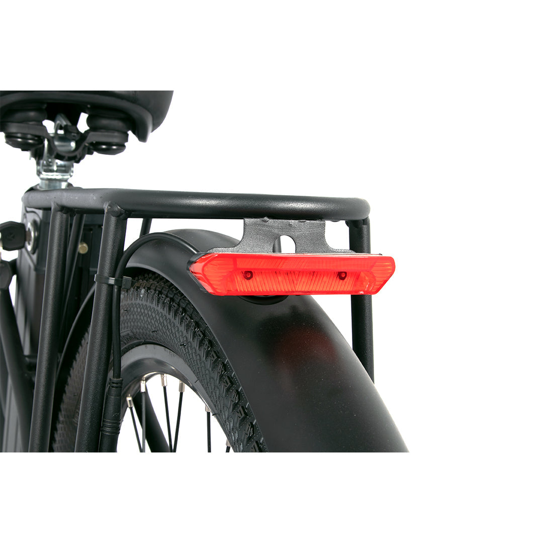 Red safety warning tail light of OneSport BK8 mountain ebike step-through 26 inch 250-350W Motor 36V 10.4Ah Battery black Gleeride