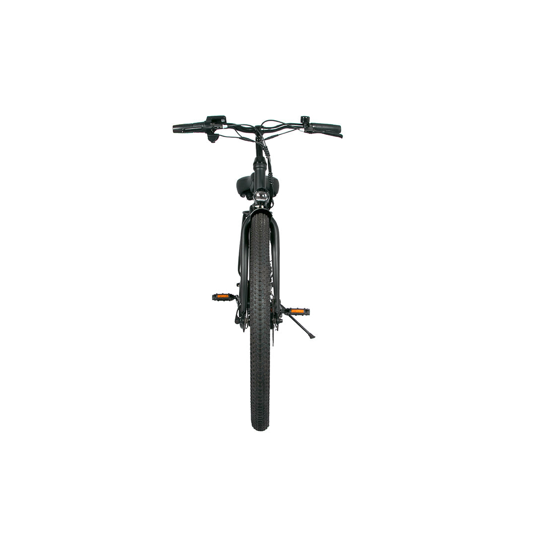 OneSport BK8 mountain ebike step-through 26 inch 250-350W Motor 36V 10.4Ah Battery black Gleeride, front of the bike