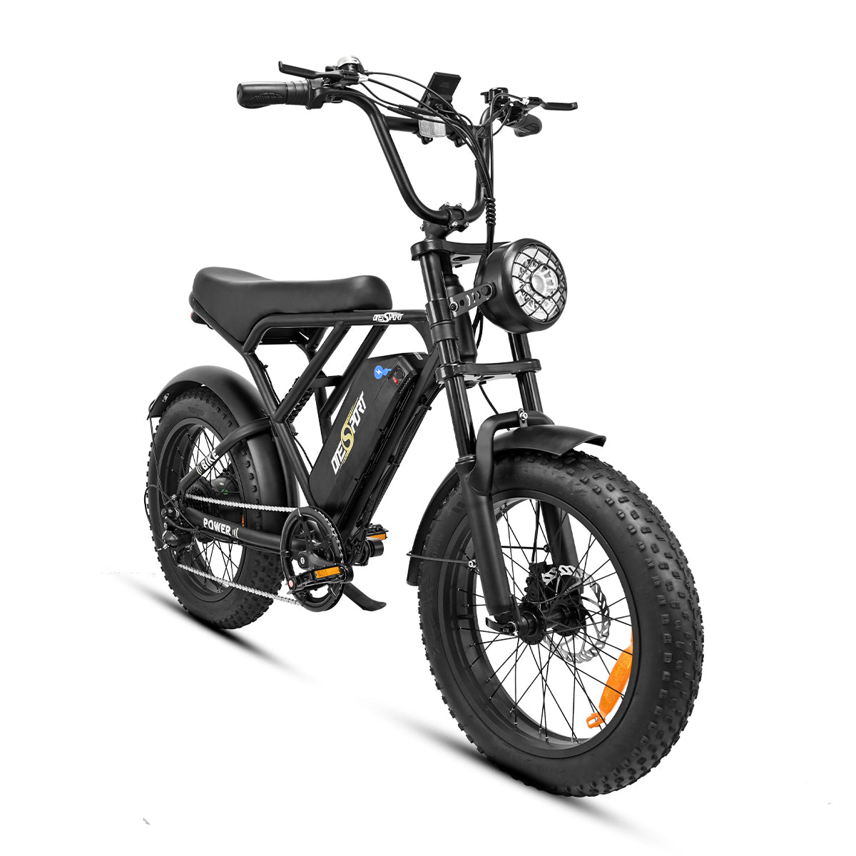 OneSport ONES3 black fat tire electric bike with the front facing southeast