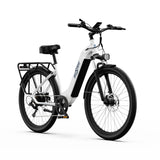 white OneSport OT05 step-through city ebike, the front facing southeast