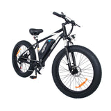 OneSport OT15 muntain ebike black and white 26 inch fat tires, facing southeast