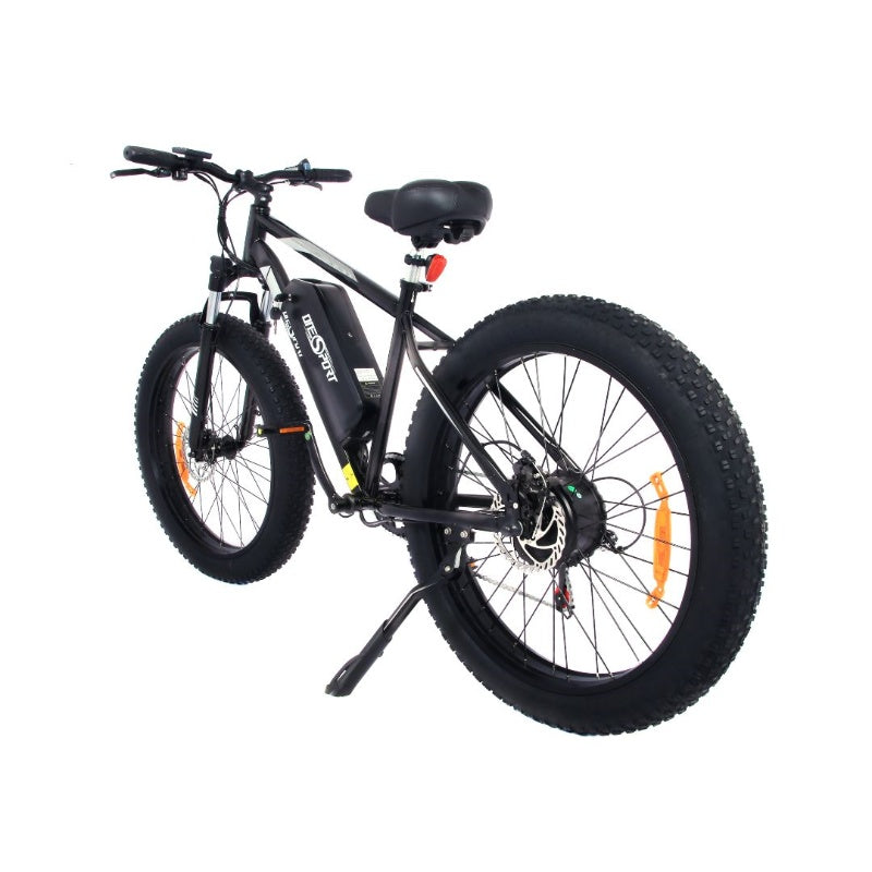 OneSport OT15 muntain ebike black and white 26 inch fat tires, facing left front