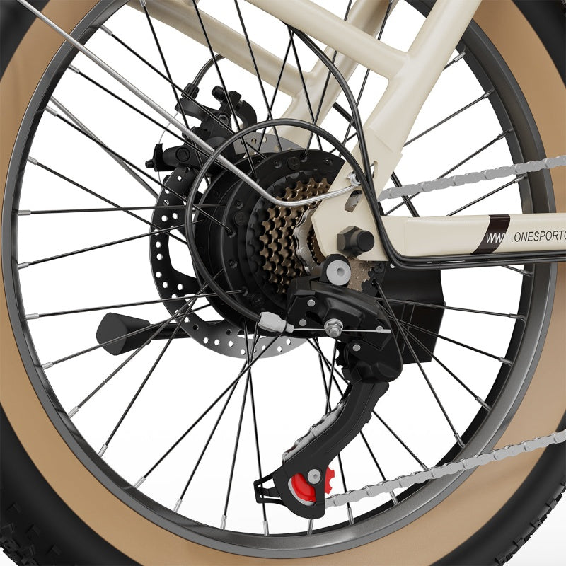 OneSport OT16-2 folding commuter ebike rear disc brake