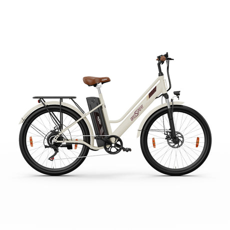 OneSport OT18-3 step-through ebike upgarde version 7-speed 36V 14.4Ah battery 250W motor 26inch tires white and brown