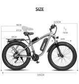 RIDSTAR E26 26'' Fat Tire Mountain E-Bike Size