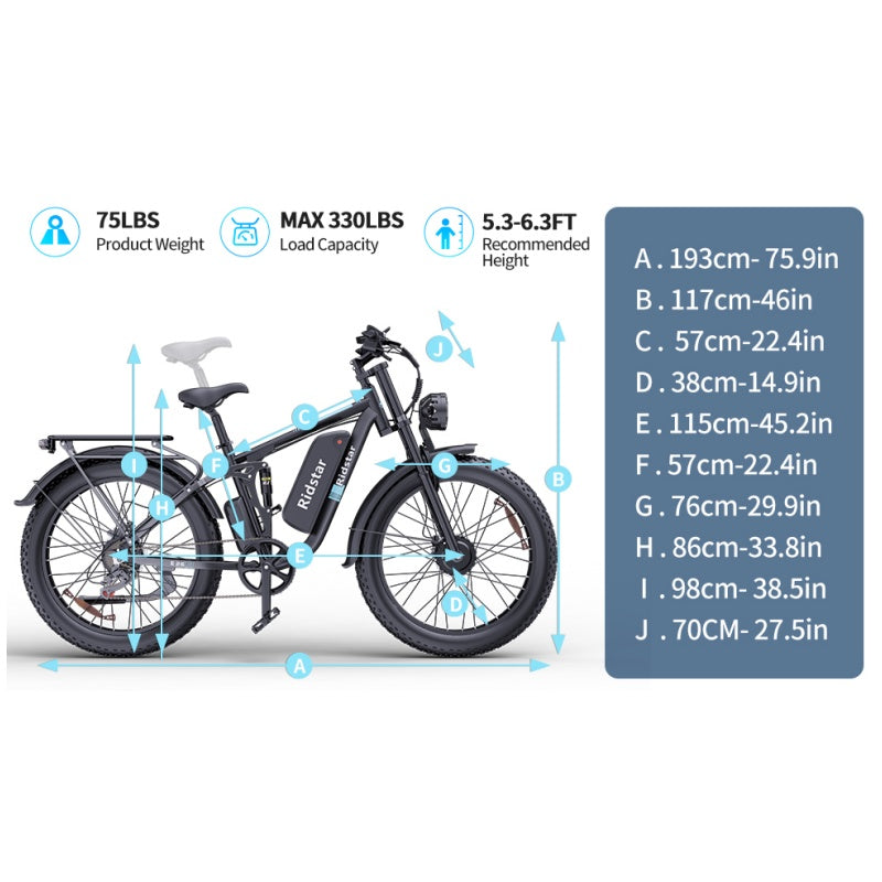 RIDSTAR E26 Pro 26" Fat Tires Mountain Electric Bike 2000W Dual Motor 48V 23Ah Battery