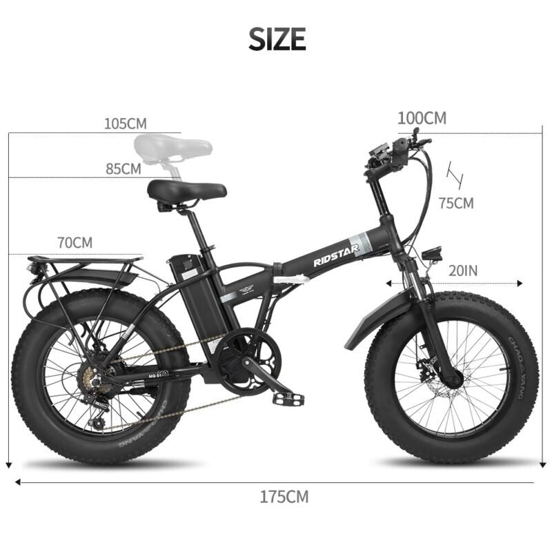 RIDSTAR G20 20″ Fat Tire Electric Foldable Bike Size